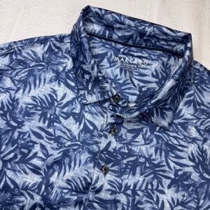 MAELREG Mens Performance Polo Shirt Blue Leaf Print Short Sleeve XL